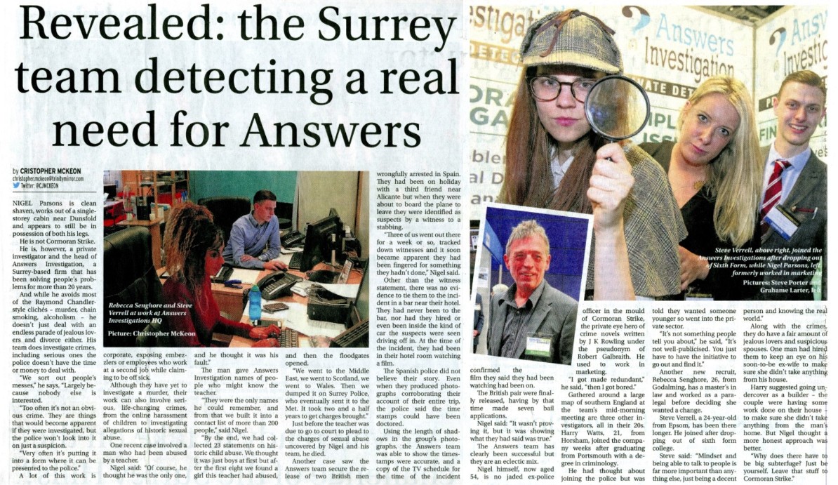 surrey advertiser private Detective Haslemere & surrey